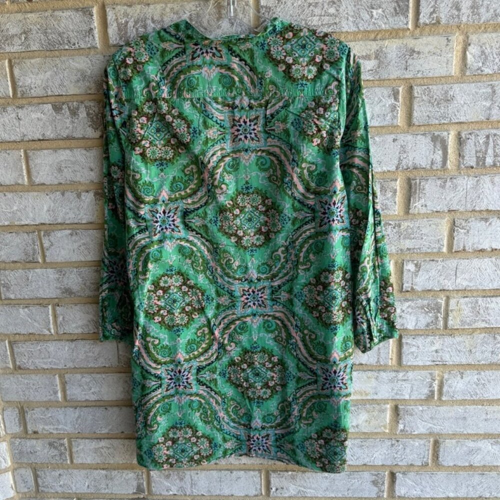 J. Crew Green Printed 100% Cotton 3/4 Sleeve Midi Dress Women's Size S. - Picture 2 of 8